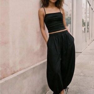Women’s Black Drawstring Harem Pants and ruched tank set~